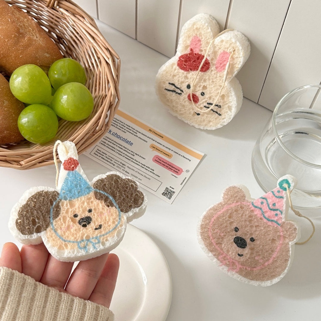 🌟 Kitchen Essential • Cute Hanging Strap Natural Wood Pulp Cotton Scrubber Set