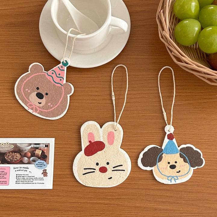 🌟 Kitchen Essential • Cute Hanging Strap Natural Wood Pulp Cotton Scrubber Set