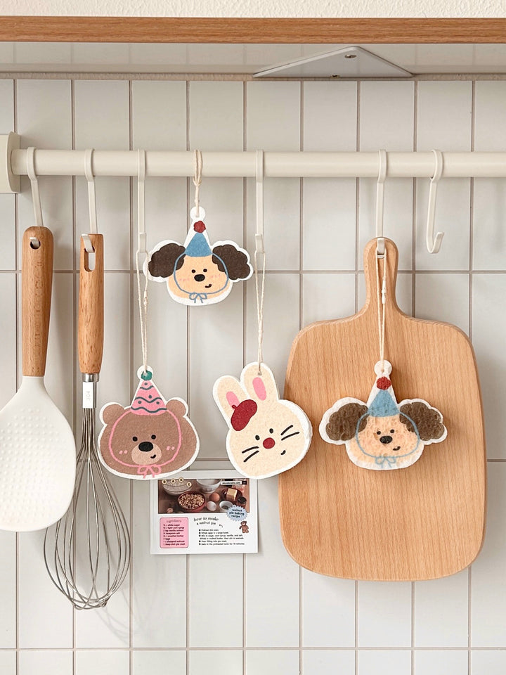 🌟 Kitchen Essential • Cute Hanging Strap Natural Wood Pulp Cotton Scrubber Set