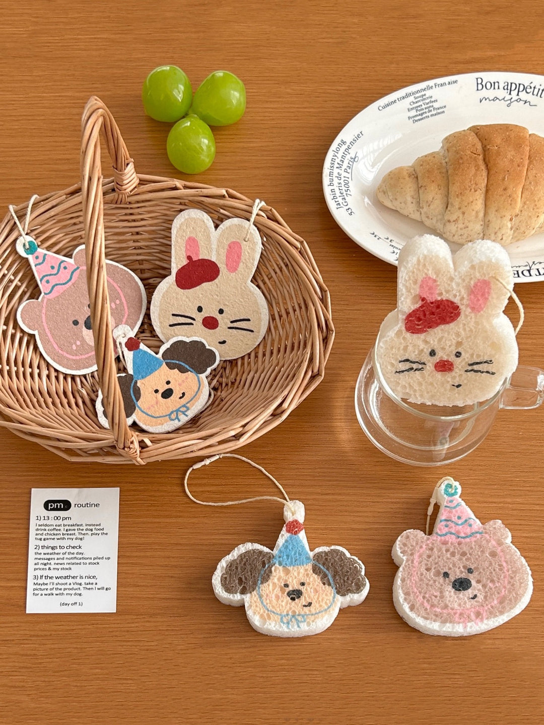 🌟 Kitchen Essential • Cute Hanging Strap Natural Wood Pulp Cotton Scrubber Set