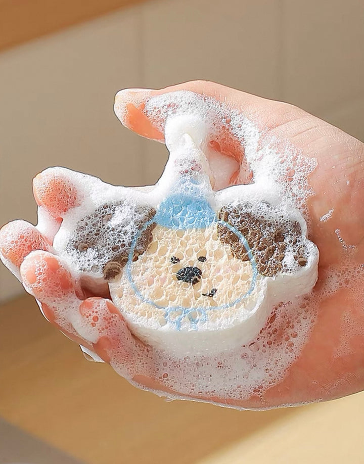 🌟 Kitchen Essential • Cute Hanging Strap Natural Wood Pulp Cotton Scrubber Set