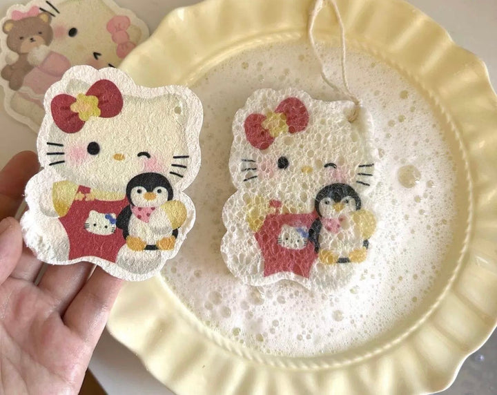 🎀 KT Style Wood Pulp Sponge Scrubber Set – 4 Cute Variants