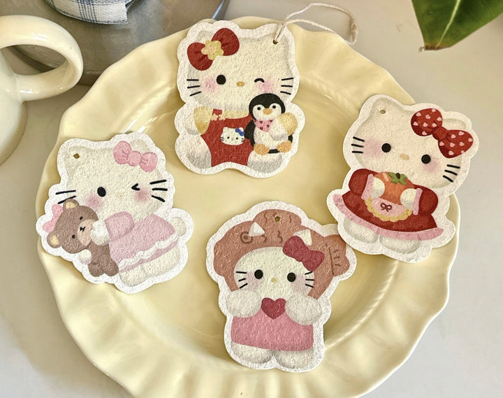 🎀 KT Style Wood Pulp Sponge Scrubber Set – 4 Cute Variants