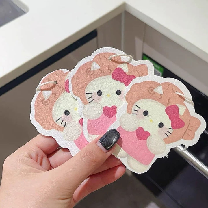 🎀 KT Style Wood Pulp Sponge Scrubber Set – 4 Cute Variants