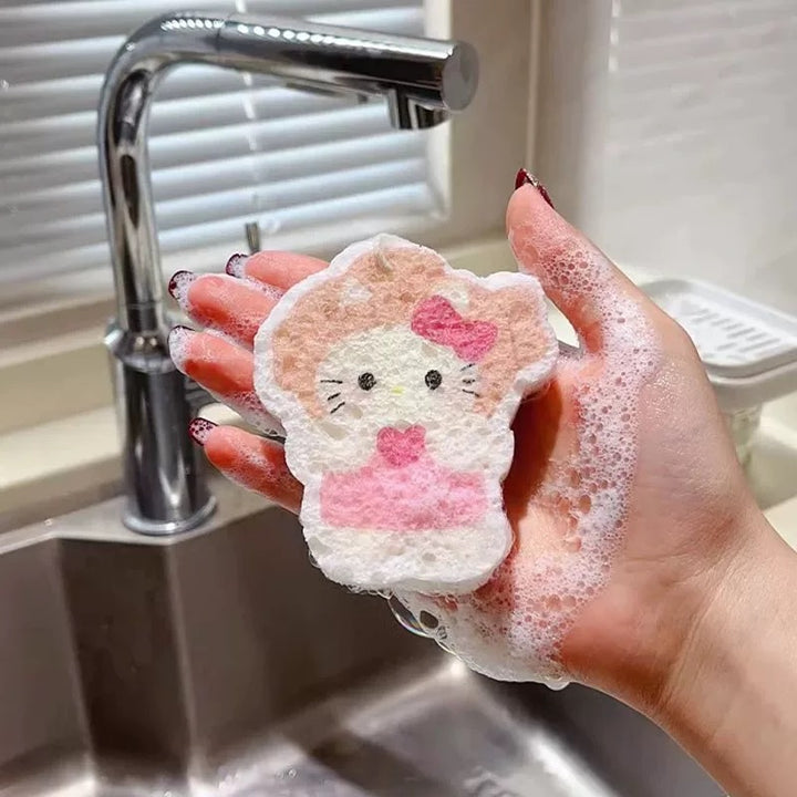 🎀 KT Style Wood Pulp Sponge Scrubber Set – 4 Cute Variants