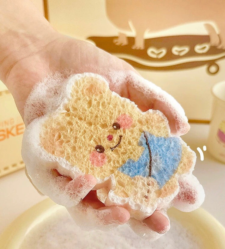 🧈 Butter Bear Wood Pulp Sponge Scrubber Set – 2-Pack