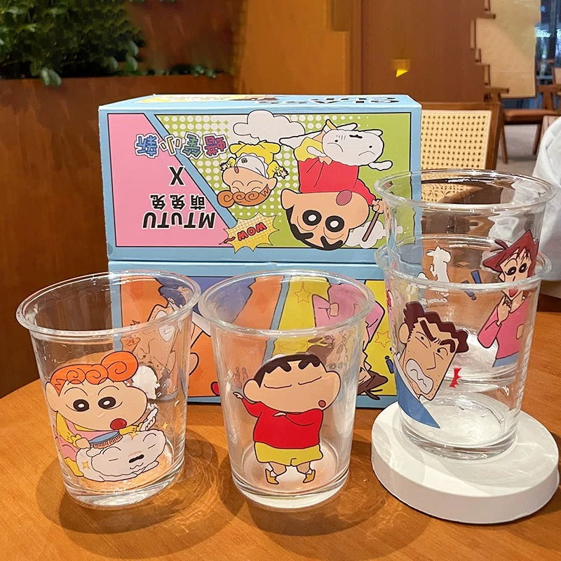 Crayon Shin-chan™️ Durable Heat-Resistant Glass Cups – Set of 4 with Gift Box
