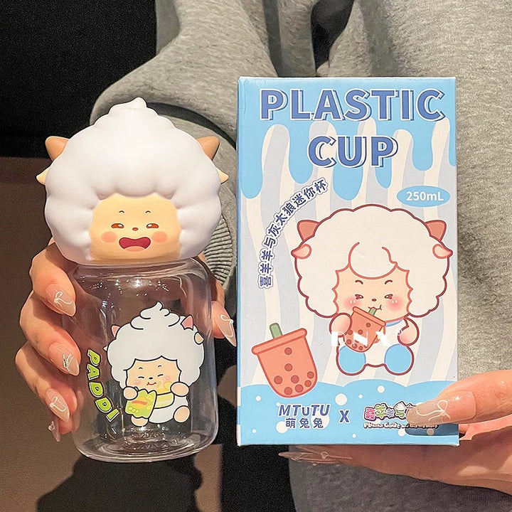 Pleasant Goat & Big Big Wolf™️ Mini Portable Water Bottle | Cute Pocket Figure Tritan Travel Cup