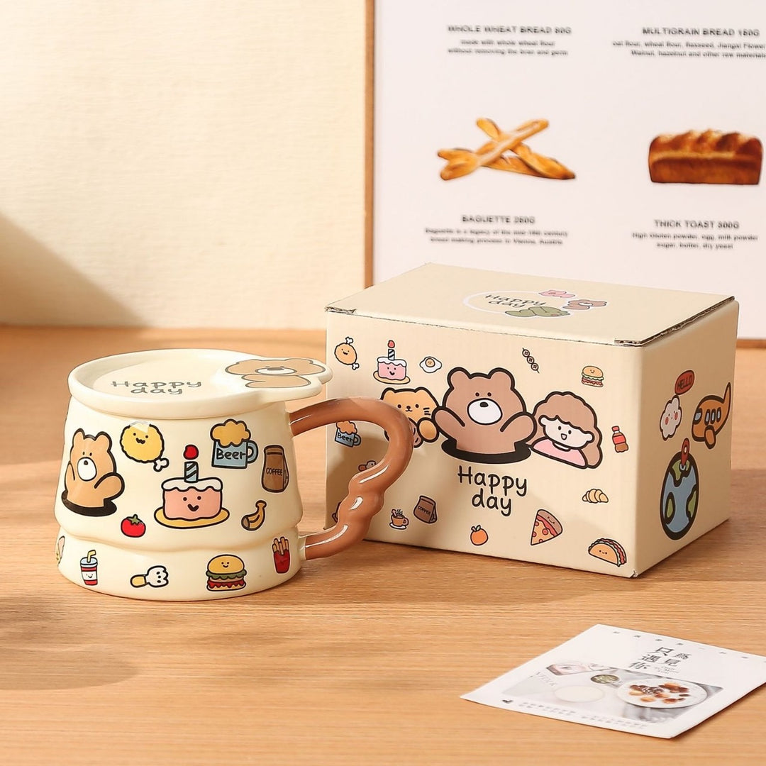 Doodle Cute Animal Series Ceramic Mug with Lid