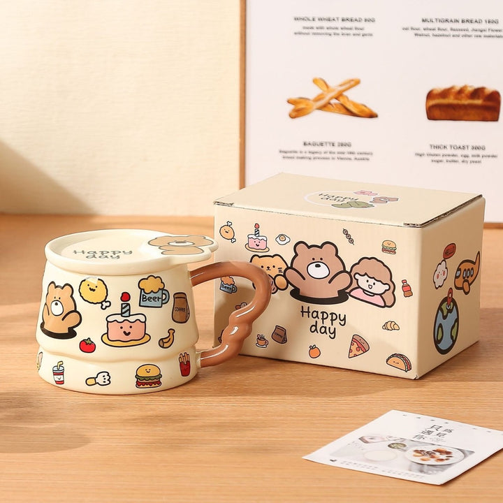 Doodle Cute Animal Series Ceramic Mug with Lid