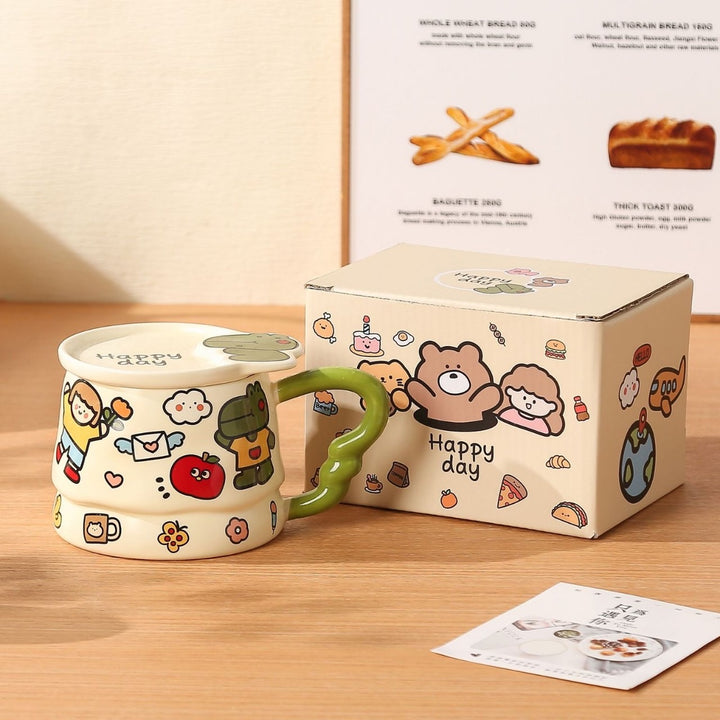 Doodle Cute Animal Series Ceramic Mug with Lid