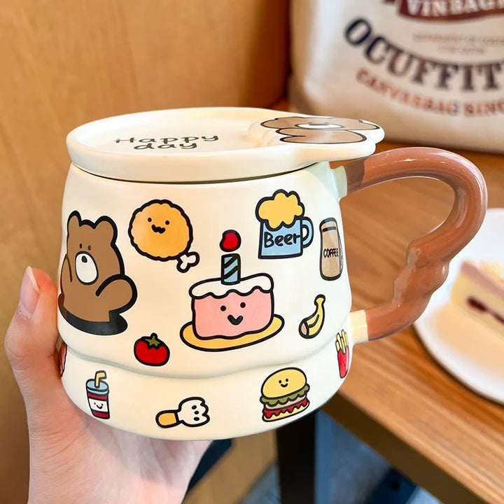 Doodle Cute Animal Series Ceramic Mug with Lid
