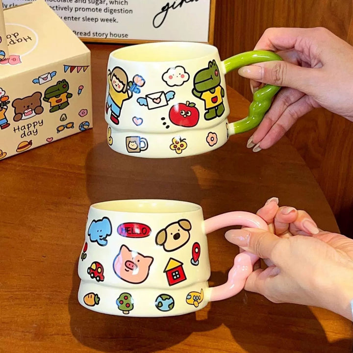 Doodle Cute Animal Series Ceramic Mug with Lid