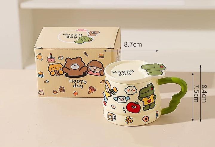 Doodle Cute Animal Series Ceramic Mug with Lid