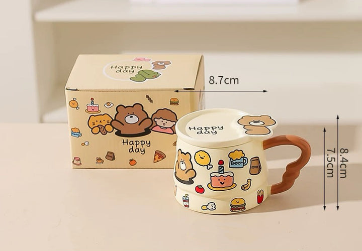 Doodle Cute Animal Series Ceramic Mug with Lid