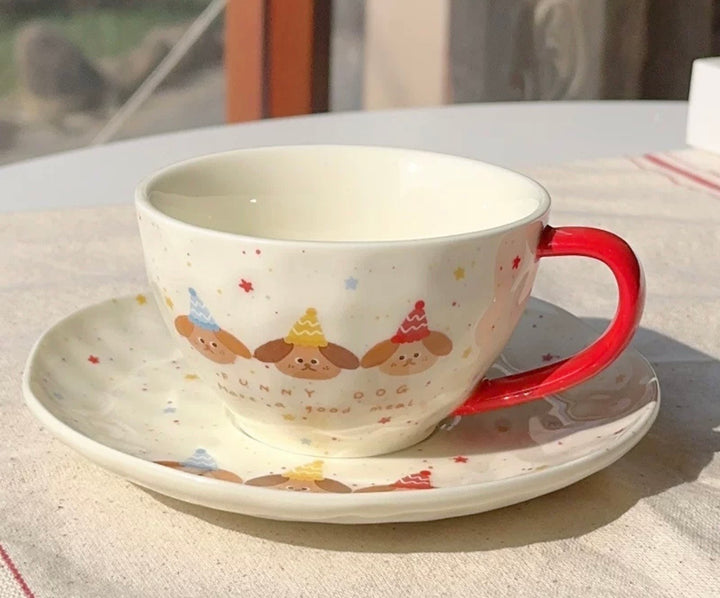 【211 Portion Control ˶⚈₃⚈˵🥗 Slimming Divided Plate】 Set of three adorable illustrated ceramic tableware pieces