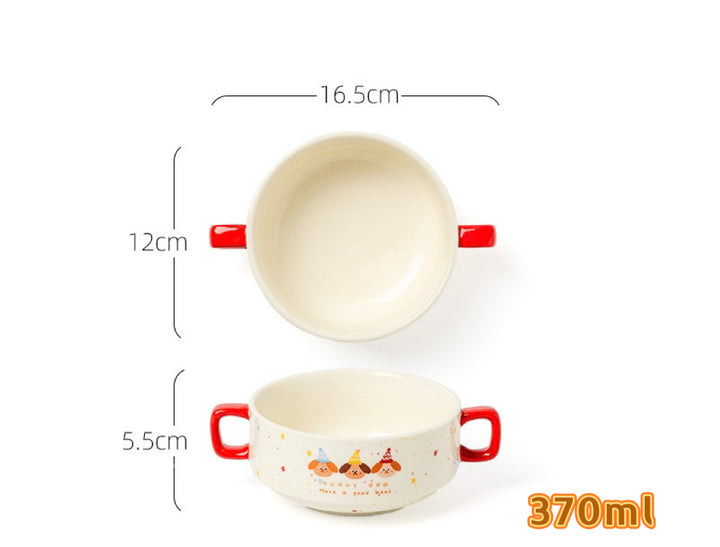 【211 Portion Control ˶⚈₃⚈˵🥗 Slimming Divided Plate】 Set of three adorable illustrated ceramic tableware pieces