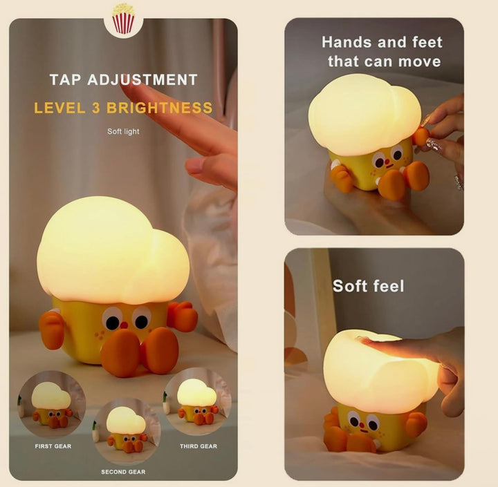 Popcorn 🍿 Night Light – Bedside Eye-Care Lamp | Tap Control | Rechargeable 🔋