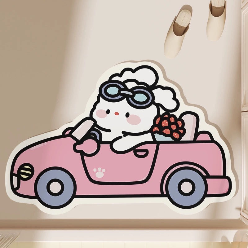 Racing🚗 Bunny Rabbit🐰 - Soft Diatomaceous Earth Bathroom Absorbent Mat - Size: 50×80 cm