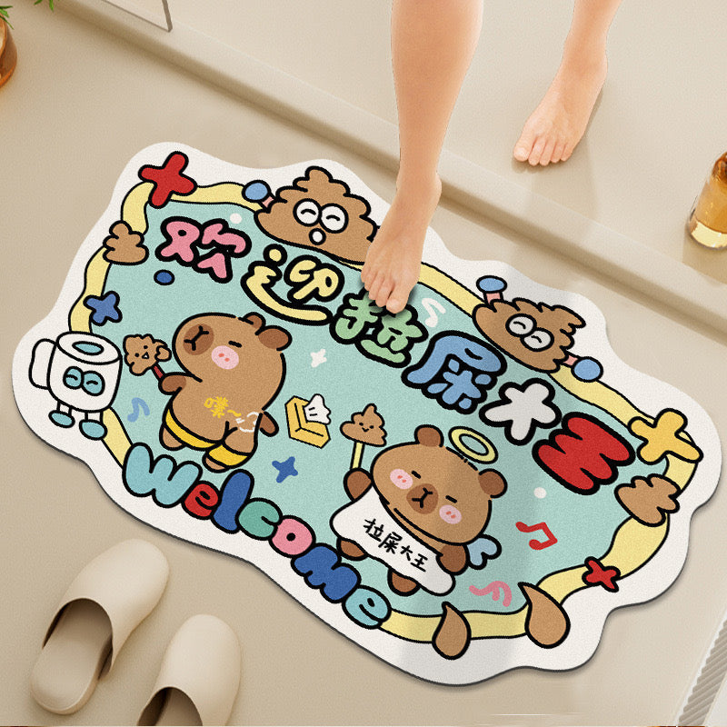 💩Welcome, The Poop King Capybara - Soft Diatomaceous Earth Bathroom Absorbent Mat - Size: 50×80 cm