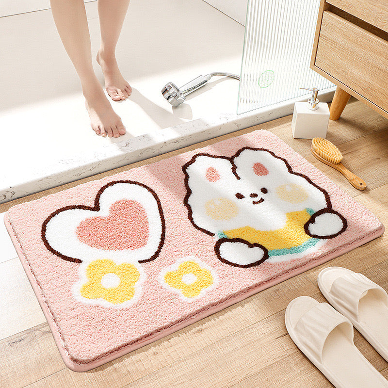 Loveheart Bunny Bathroom & Shower Absorbent Mat- 『Thickened Faux Cashmere Material』Size: 50x80cm