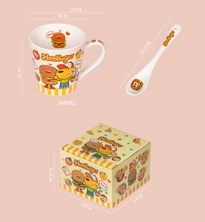 Keir™️ Burger Dog Ceramic Mug with Stirring Spoon