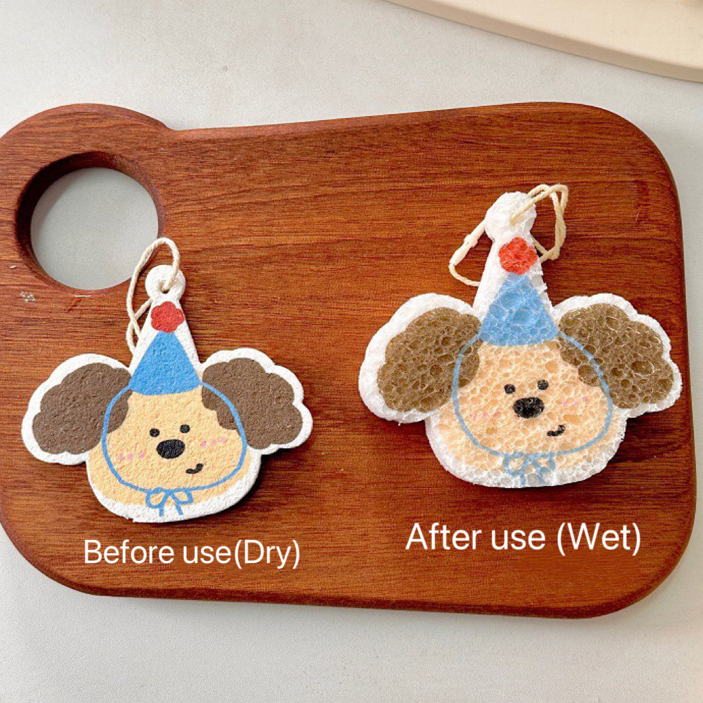 🌟 Kitchen Essential • Cute Hanging Strap Natural Wood Pulp Cotton Scrubber Set