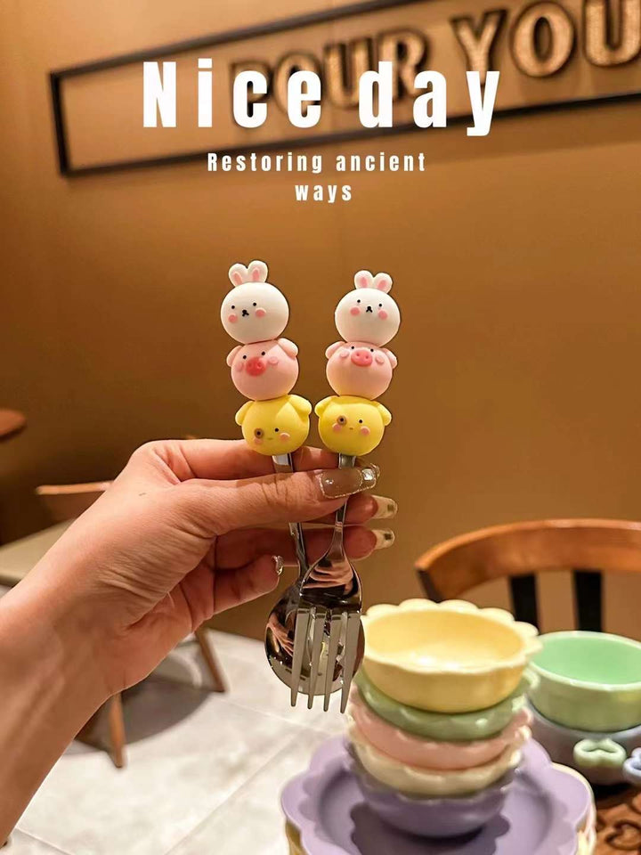 Cartoon Animal Stainless Steel 「Spoon & Fork」 Set