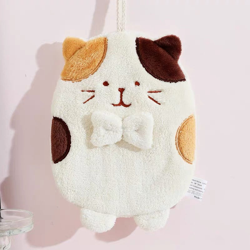Cute Cat Coral Fleece Hanging Hand Towel – Soft, Absorbent & Quick-Drying