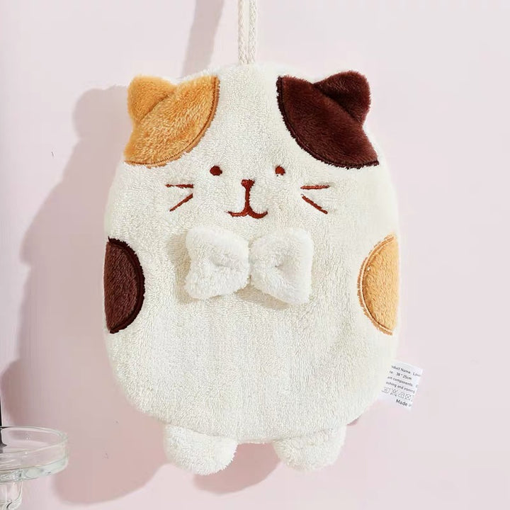 Cute Cat Coral Fleece Hanging Hand Towel – Soft, Absorbent & Quick-Drying