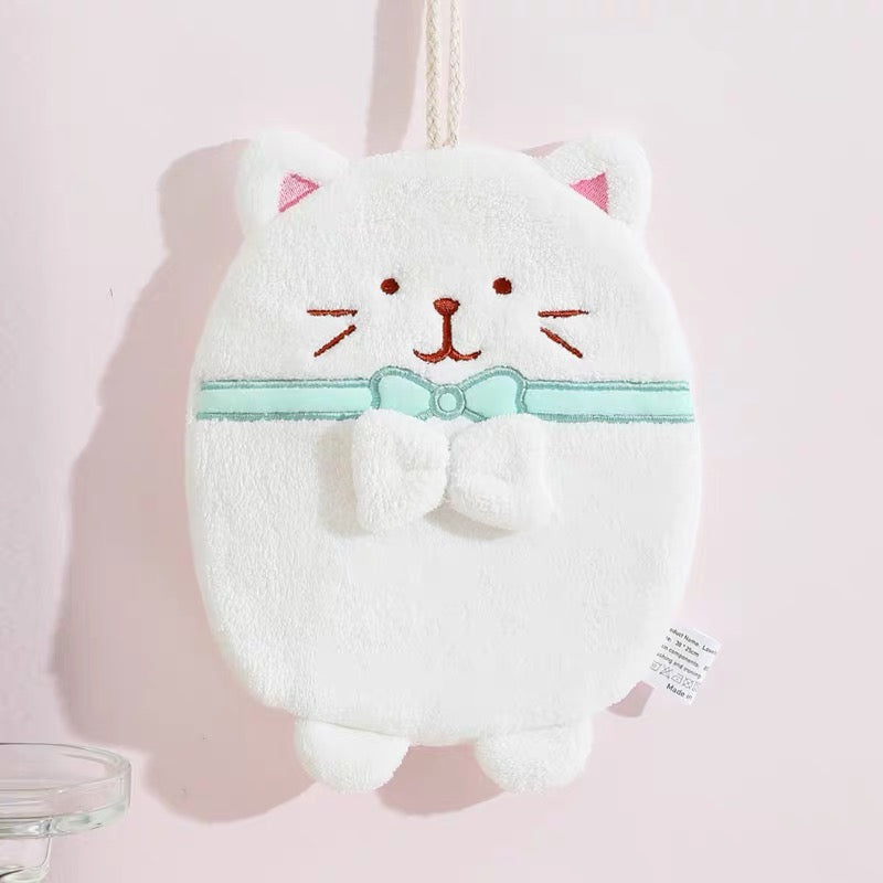 Cute Cat Coral Fleece Hanging Hand Towel – Soft, Absorbent & Quick-Drying