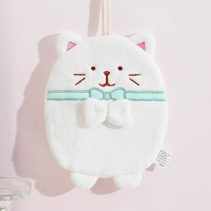 Cute Cat Coral Fleece Hanging Hand Towel – Soft, Absorbent & Quick-Drying