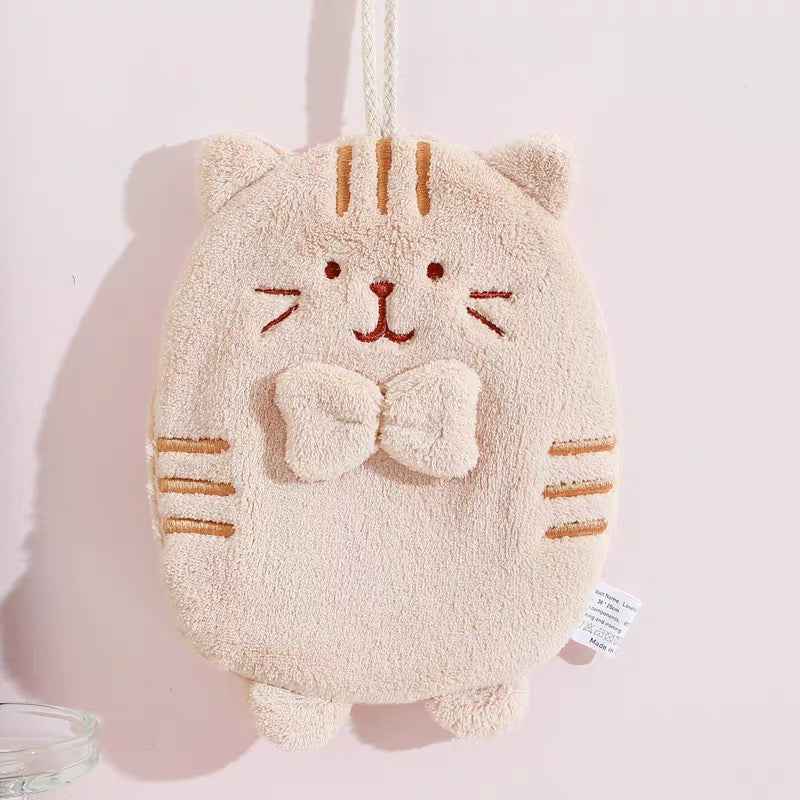 Cute Cat Coral Fleece Hanging Hand Towel – Soft, Absorbent & Quick-Drying