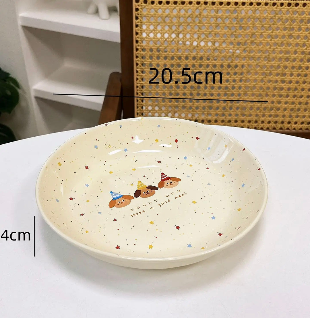 🍱 Handcrafted Three Cute Puppy Ceramic Divided Plates Set| Tableware Pieces