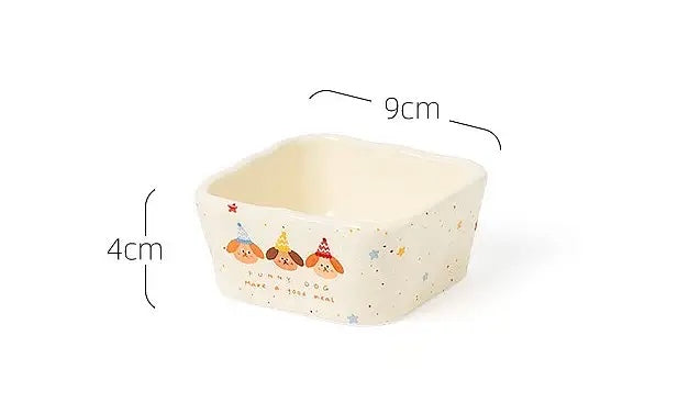 🍱 Handcrafted Three Cute Puppy Ceramic Divided Plates Set| Tableware Pieces