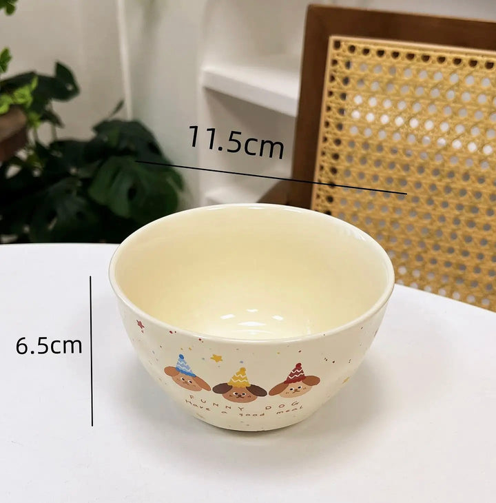 🍱 Handcrafted Three Cute Puppy Ceramic Divided Plates Set| Tableware Pieces