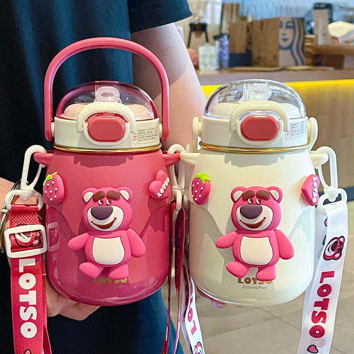 🍓 Strawberry Bear™ Officially Licensed – Space Capsule Insulated Cup | Dual-Drink Straw Lid | Wearable Crossbody Design