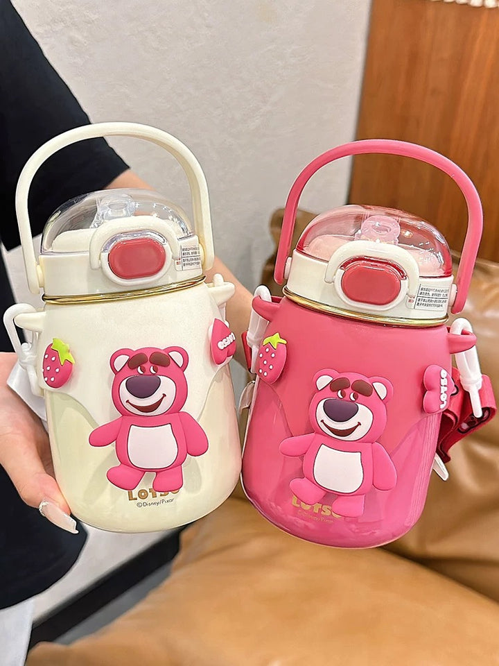 🍓 Strawberry Bear™ Officially Licensed – Space Capsule Insulated Cup | Dual-Drink Straw Lid | Wearable Crossbody Design