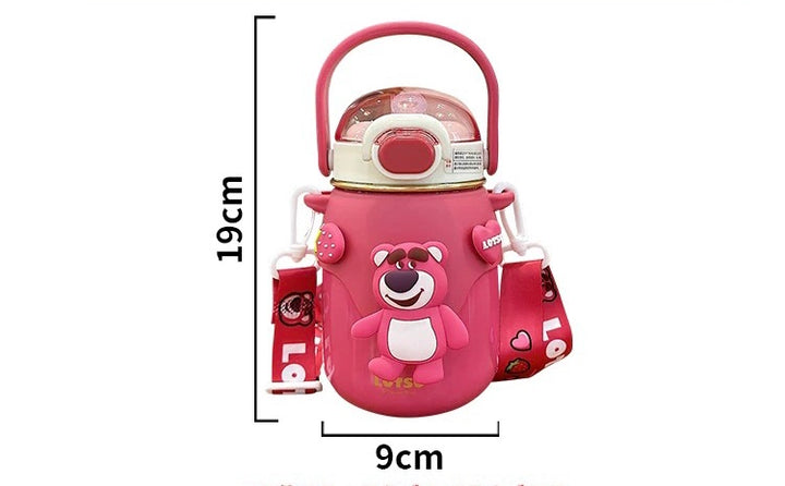 🍓 Strawberry Bear™ Officially Licensed – Space Capsule Insulated Cup | Dual-Drink Straw Lid | Wearable Crossbody Design