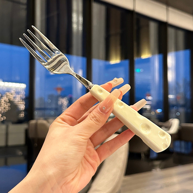 Stainless steel ceramic handle 「🧀️ cream-style」 3pcs set 🥄🍴 tableware set