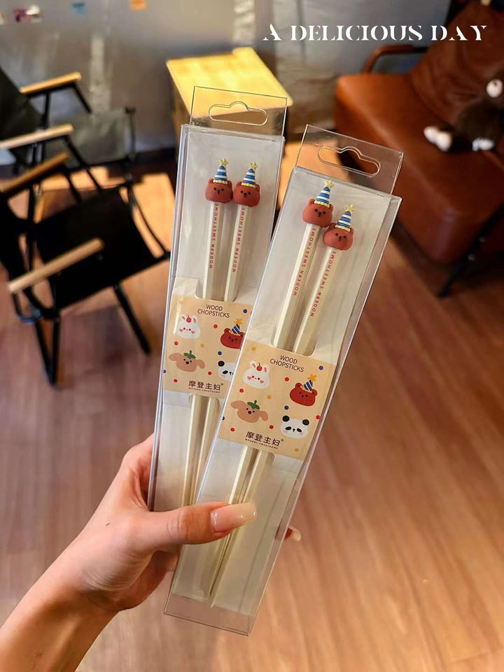 「Macaron-Colored Alloy Chopsticks 」1Pair Cartoon Animal, High Temperature Sterilizable, Non-slip Chopsticks
