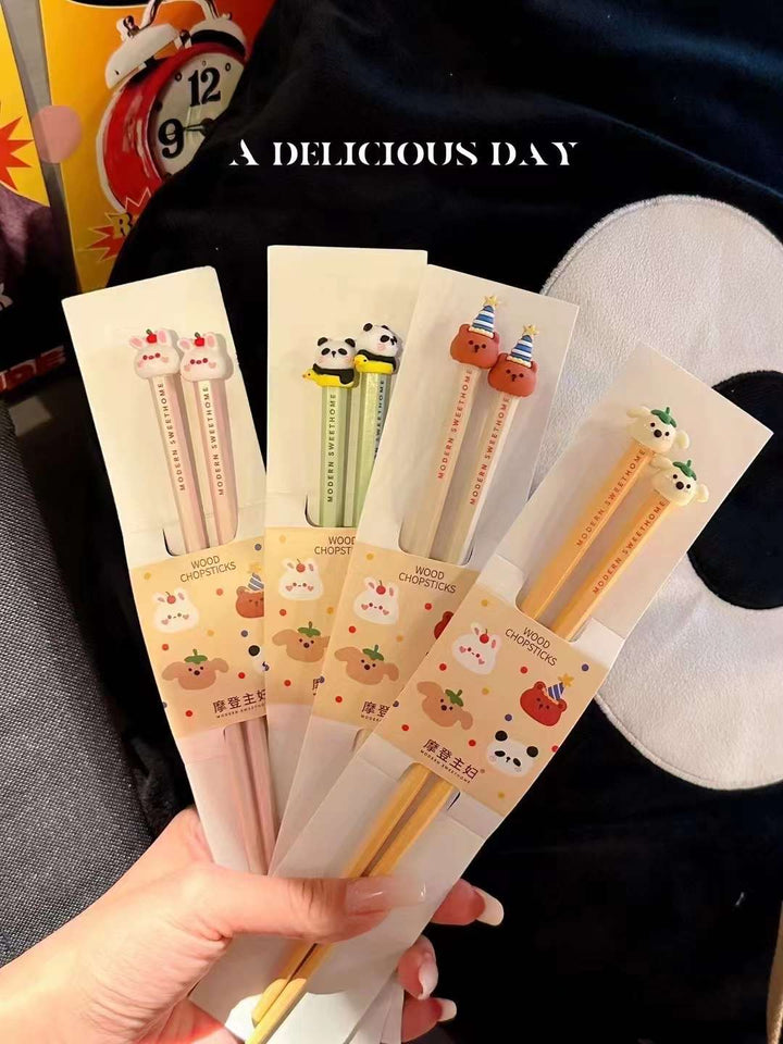 「Macaron-Colored Alloy Chopsticks 」1Pair Cartoon Animal, High Temperature Sterilizable, Non-slip Chopsticks