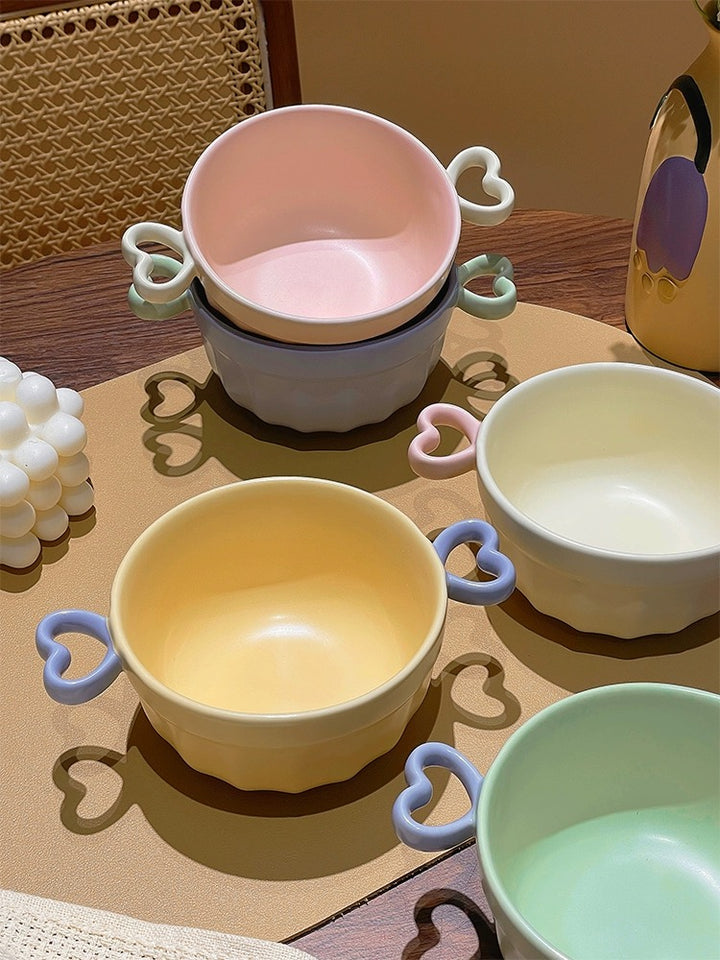 Heart-Shaped Colourful Ceramic Bowl With Double Ear Handle