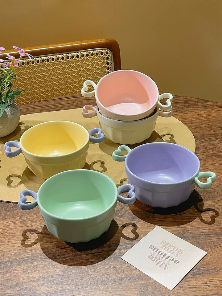 Heart-Shaped Colourful Ceramic Bowl With Double Ear Handle