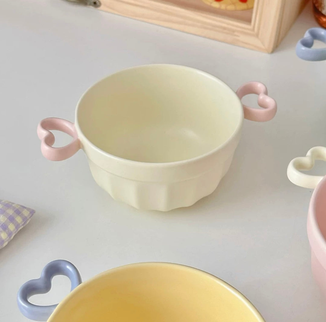 Heart-Shaped Colourful Ceramic Bowl With Double Ear Handle