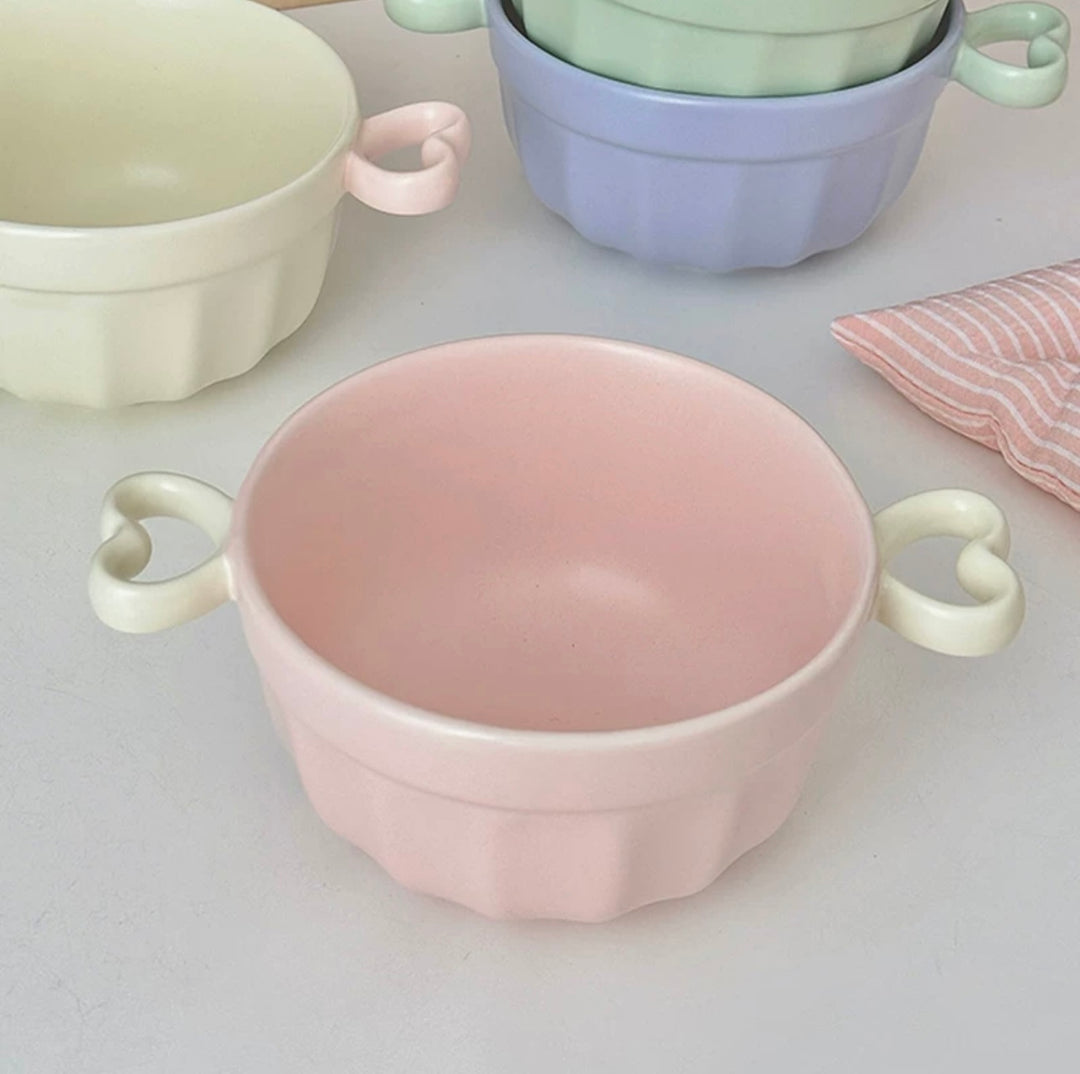 Heart-Shaped Colourful Ceramic Bowl With Double Ear Handle