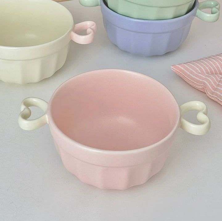 Heart-Shaped Colourful Ceramic Bowl With Double Ear Handle