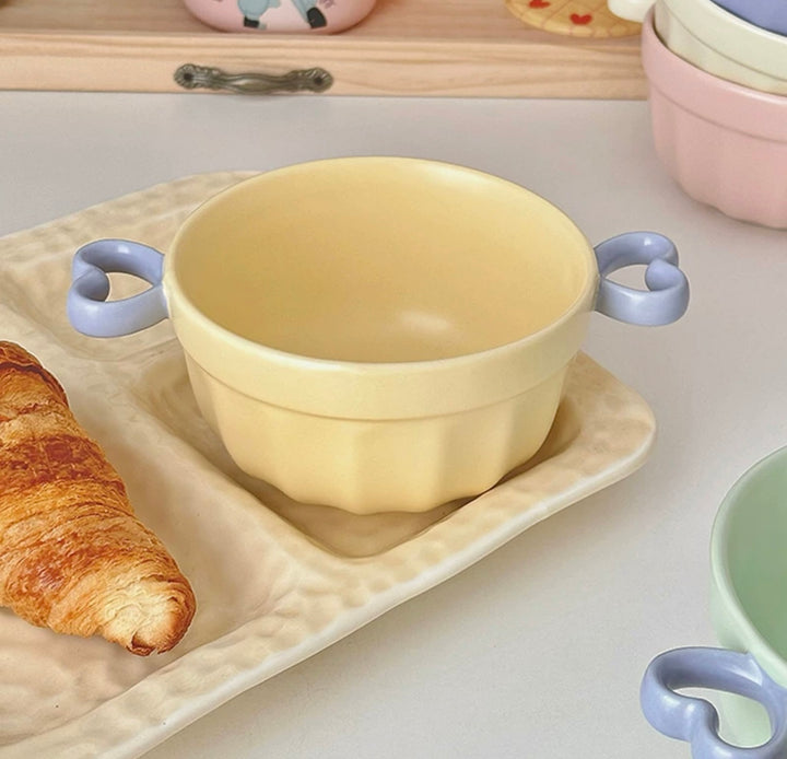 Heart-Shaped Colourful Ceramic Bowl With Double Ear Handle