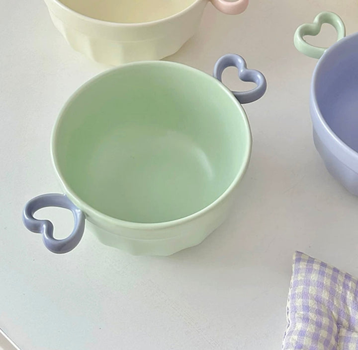 Heart-Shaped Colourful Ceramic Bowl With Double Ear Handle