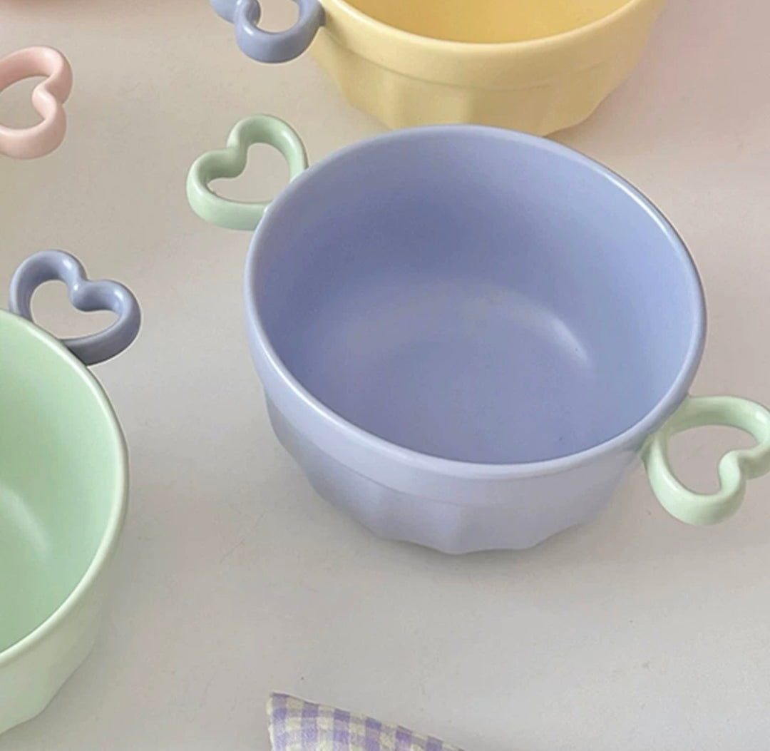 Heart-Shaped Colourful Ceramic Bowl With Double Ear Handle